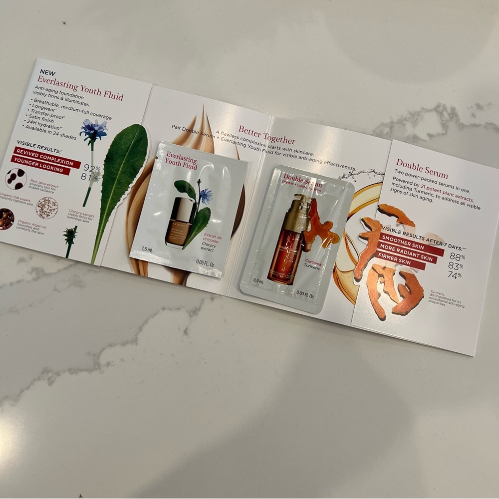 5/$15 CLARINS Everlasting Youth Fluid trio trial sample pack